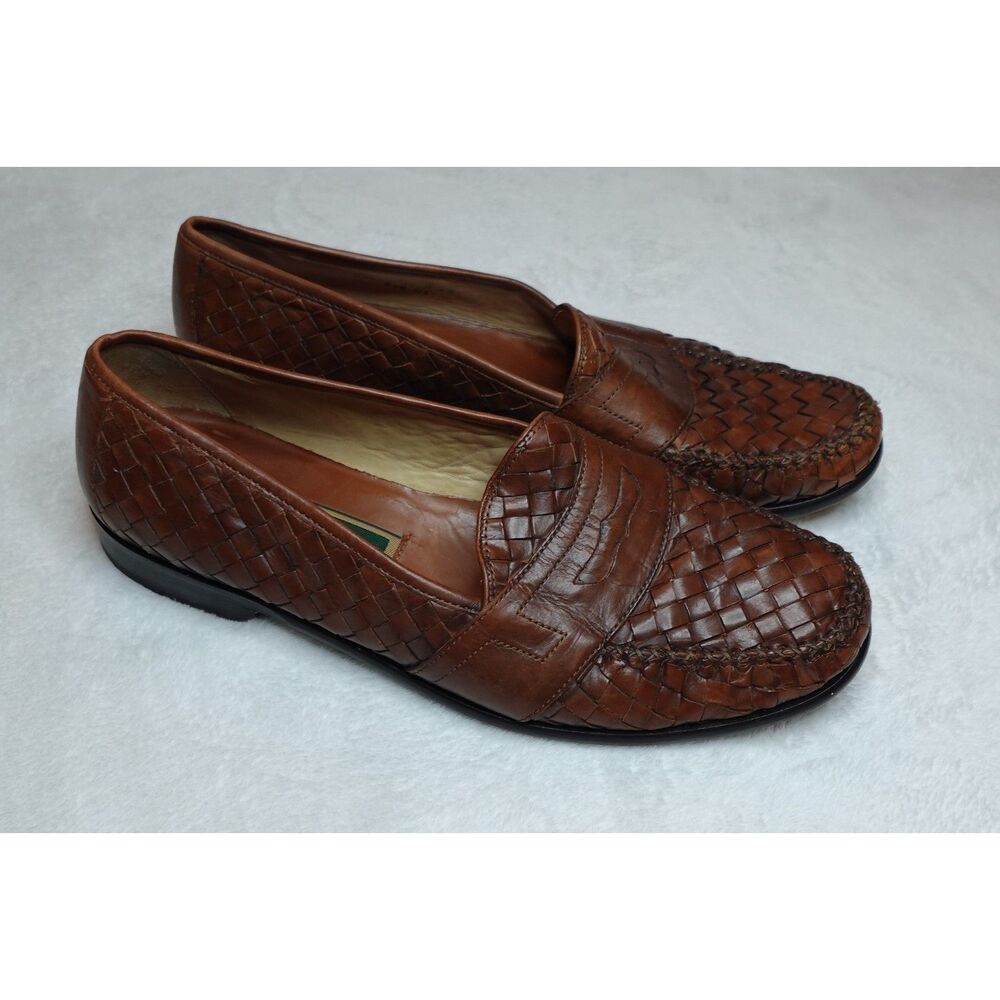 Vintage Cole Haan Shoes Men’s 12M Brown Loafers Leather Woven Slip On